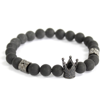 3x Crystal Crown / Black Agate - Gemstone Bracelet - Hira Online